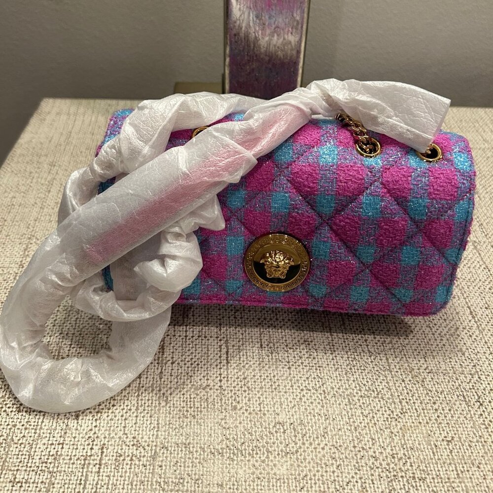 Versace La Medusa Quilted Tweed & Leather Logo Bag - Picture 8 of 13